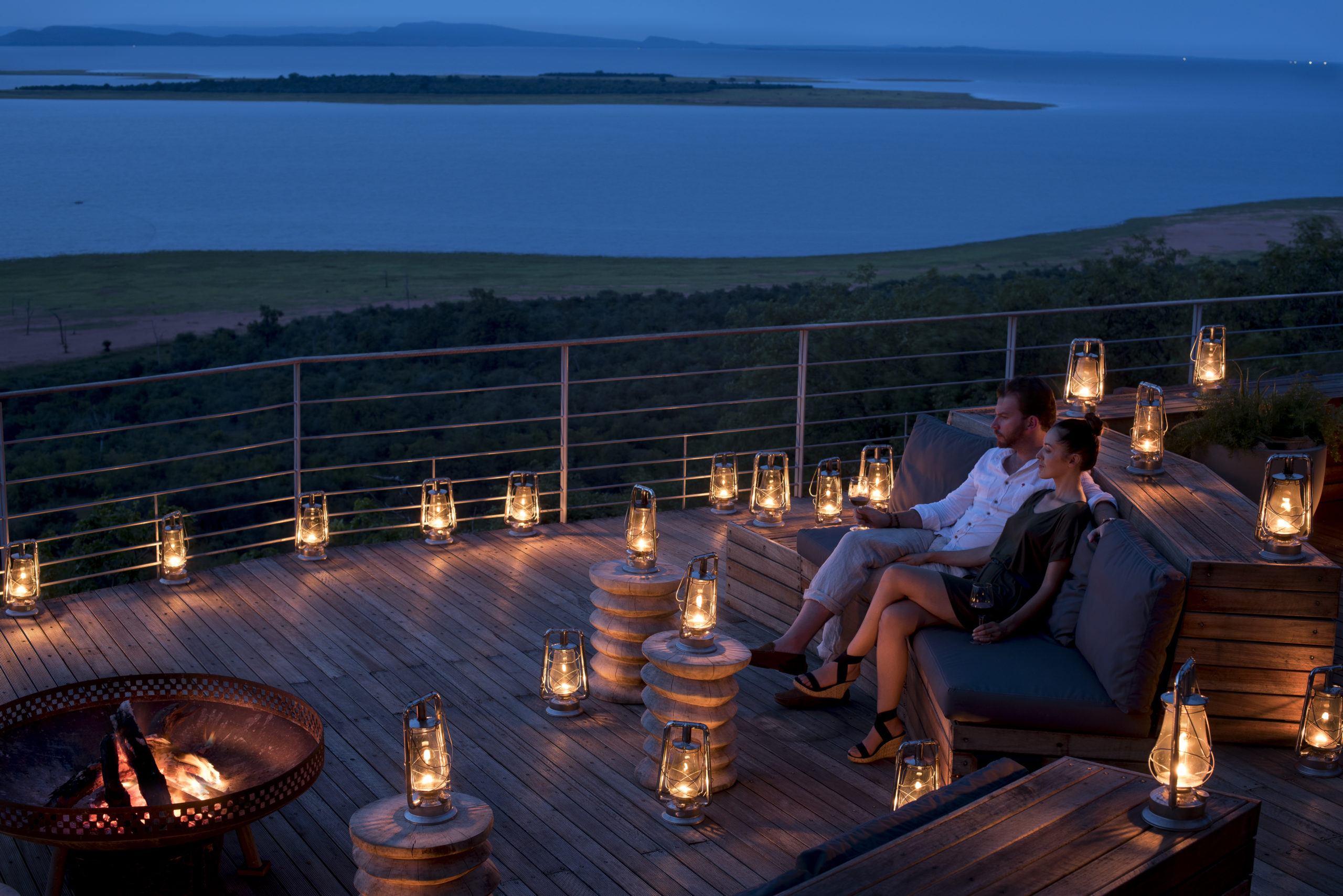 Bumi Hills Safari Lodge view from deck at sunset