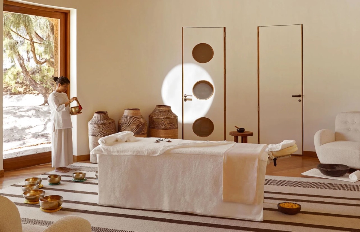 Kisawa-Sanctuary-natural-wellness-centre Sound bath setup in the spa
